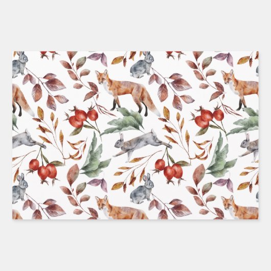 Waterverf Herfst herfst bosdieren Inpakpapier Vel (Voorkant 3)