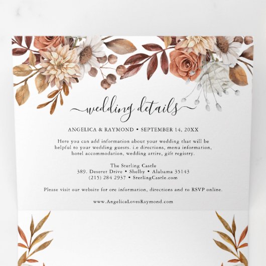 Waterverf herfst herfst huwelijk legant drievoudig drieluik uitnodiging (Binnenzijde eerst)