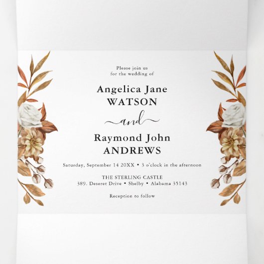 Waterverf herfst herfst huwelijk legant drievoudig drieluik uitnodiging (Binnenkant midden)