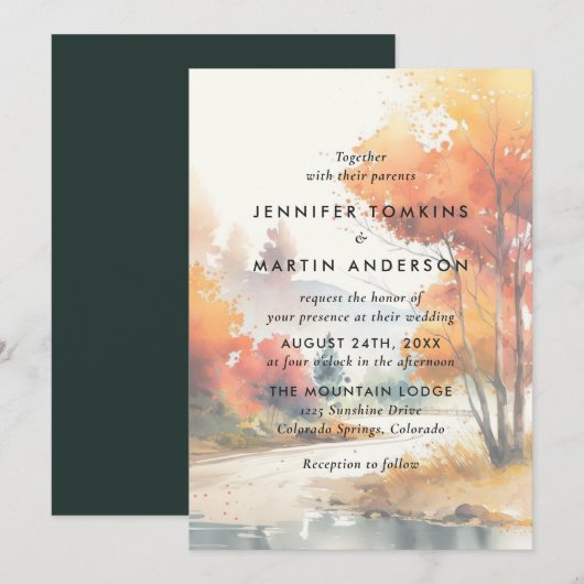 Waterverf Herfst Herfst Outdoor Wedding Kaart (Voorkant / Achterkant)