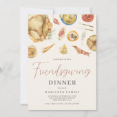 Waterverf herfst Herfst Turkije Friendsgiving Dine Kaart (Voorkant)