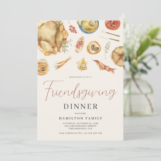 Waterverf herfst Herfst Turkije Friendsgiving Dine Kaart (Staand voorkant)