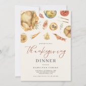 Waterverf Herfst Herfst Turkije Thanksgiving Diner Kaart (Voorkant)
