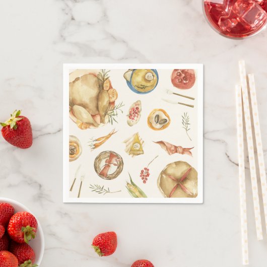 Waterverf Herfst Herfst Turkije Thanksgiving Diner Servet (Insitu)