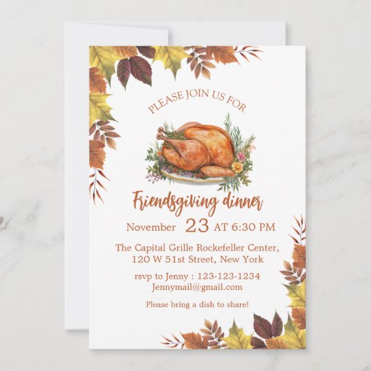 waterverf herfst herfstbladeren Friendsgiving Dine Kaart (Voorkant)