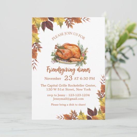 waterverf herfst herfstbladeren Friendsgiving Dine Kaart (Staand voorkant)