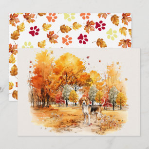 Waterverf Herfst Hond Ontwerp- Beagle Kaart