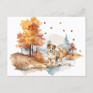 Waterverf Herfst Hondenontwerp - Akita Briefkaart