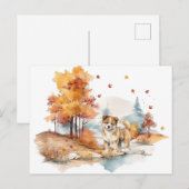 Waterverf Herfst Hondenontwerp - Akita Briefkaart (Voorkant / Achterkant)