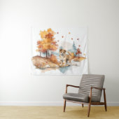 Waterverf Herfst Hondenontwerp - Akita Wandkleed (In Situ (horizontaal))