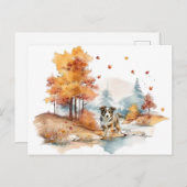 Waterverf Herfst Hondenontwerp - Australian Shephe Briefkaart (Voorkant / Achterkant)