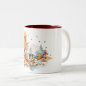 Waterverf Herfst Hondenontwerp - Australian Shephe Tweekleurige Koffiemok (Voorkant rechts)