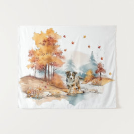 Waterverf Herfst Hondenontwerp - Australian Shephe Wandkleed