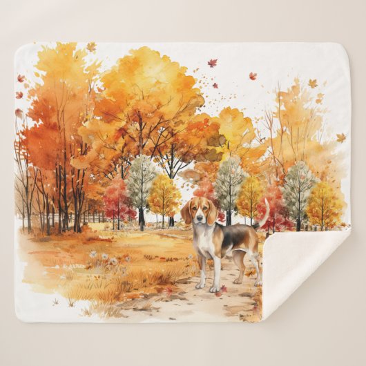 Waterverf Herfst Hondenontwerp - Beagle Sherpa Deken (Voorkant (horizontaal))