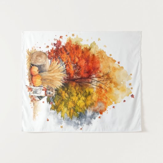 Waterverf Herfst Hondenontwerp - Beagle Wandkleed (Voorkant (horizontaal))