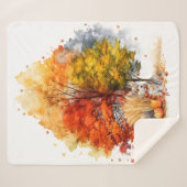 Waterverf Herfst Hondenontwerp - Corgi Sherpa Deken (Voorkant (horizontaal))