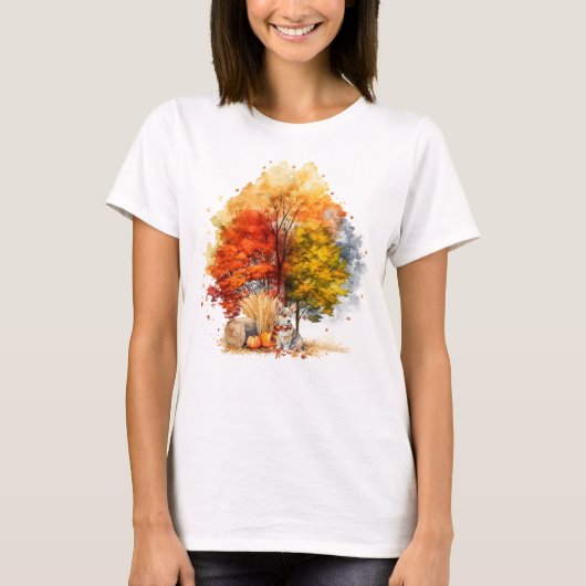 Waterverf Herfst Hondenontwerp - Corgi T-shirt (Voorkant)