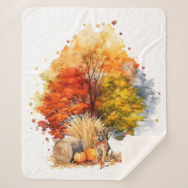Waterverf Herfst Hondenontwerp- German Shepherd Sherpa Deken