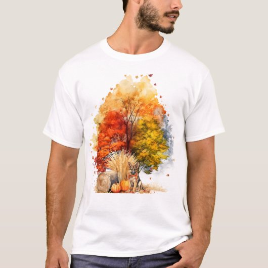 Waterverf Herfst Hondenontwerp- German Shepherd T-shirt (Voorkant)