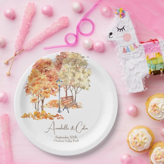 Waterverf Herfst Huwelijk in het Park Papieren Bordje (Feest)