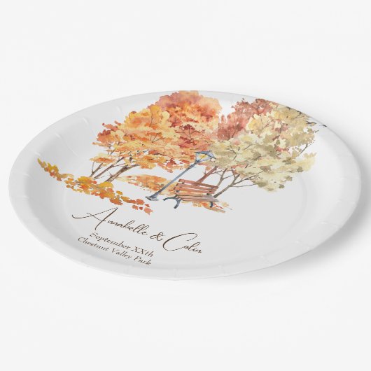 Waterverf Herfst Huwelijk in het Park Papieren Bordje (Gekanteld)