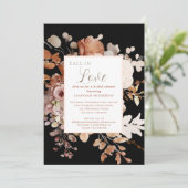 Waterverf Herfst In Liefde Bloemen Zwart Vrijgezel Kaart (Staand voorkant)