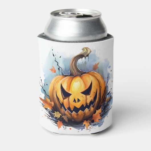 Waterverf Herfst Jack-o-lantaarn Blikjeskoeler (Blikje Achterkant)