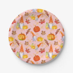 Waterverf Herfst Kabouters, Pompoenen En Bladeren Papieren Bordje