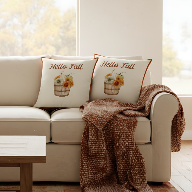 Waterverf Herfst Kleuren Boho Boerderij Kussen (Cute farmhouse pumpkin print throw pillow. )