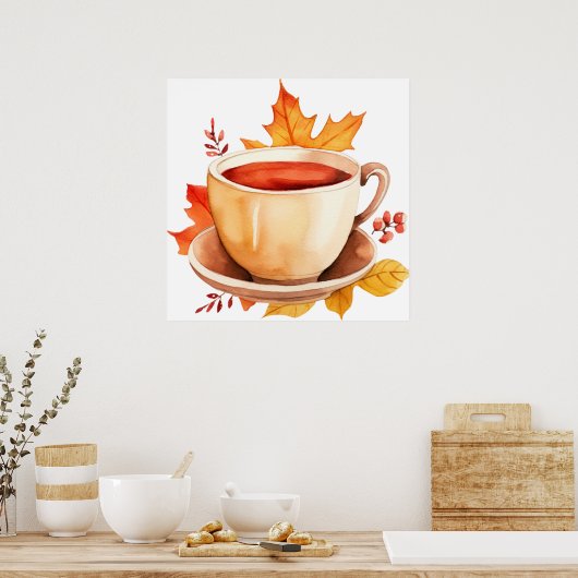 Waterverf Herfst Koffie Poster (Keuken)