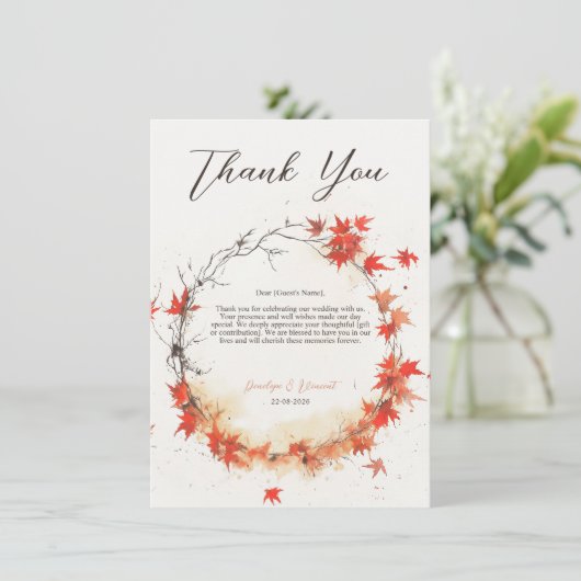 Waterverf Herfst Krans Dank u Bedankkaart (Staand voorkant)