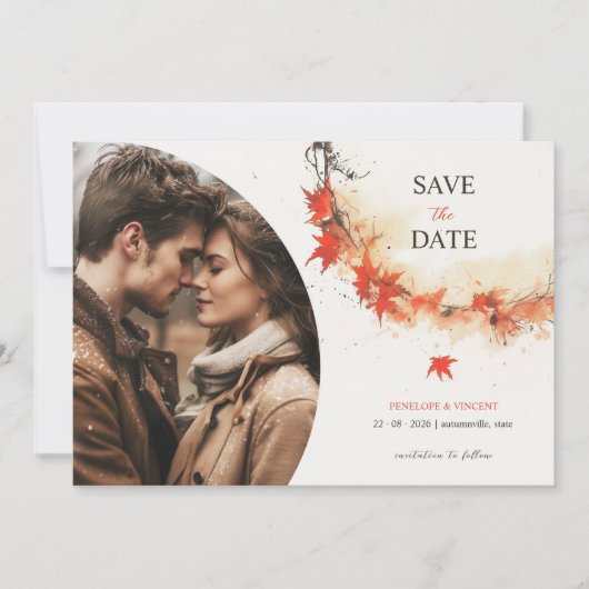 Waterverf Herfst krans Save The Date (Voorkant)