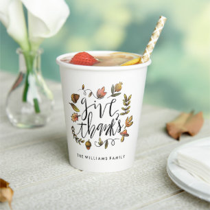 Waterverf Herfst krans Thanksgiving viering Papieren Bekers