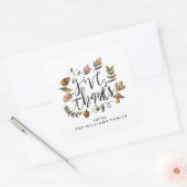 Waterverf Herfst krans Thanksgiving viering Vierkante Sticker (Envelop)