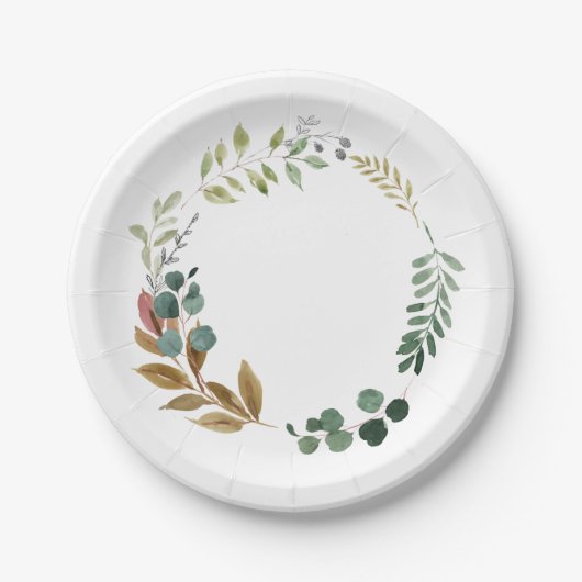 Waterverf herfst laat groen moderne krans papieren bordje (Voorkant)