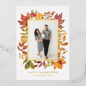 Waterverf herfst laat Lijst blij Thanksgiving Folie Feestdagenkaart (Voorkant)