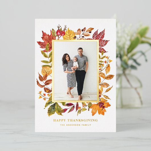 Waterverf herfst laat Lijst blij Thanksgiving Folie Feestdagenkaart (Staand Voorkant)