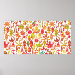Waterverf herfst laat naadloos patroon zien poster
