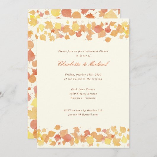 Waterverf herfst laat repetitie uitnodigen kaart (Voorkant / Achterkant)