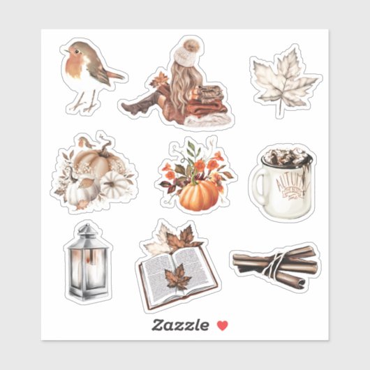 Waterverf Herfst meisje lezen plakboek briefpapier Sticker (Vel)