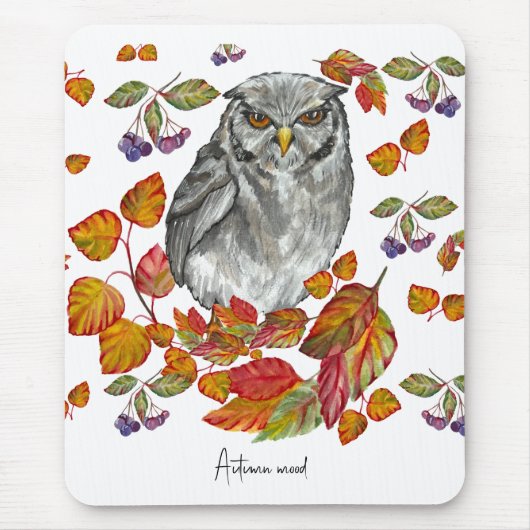 Waterverf herfst mooie uil en blad canvas pr muismat (Voorkant)