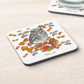 Waterverf herfst mooie uil en bladeren bier onderzetter (Linkerzijde)