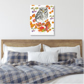 Waterverf herfst mooie uil en bladeren canvas afdruk (Insitu (Slaapkamer))
