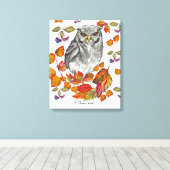 Waterverf herfst mooie uil en bladeren canvas afdruk (Insitu (Houten vloer))