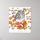 Waterverf herfst mooie uil en bladeren canvas afdruk (Voorkant)