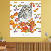 Waterverf herfst mooie uil en bladeren canvas afdruk (Insitu (Woonkamer))