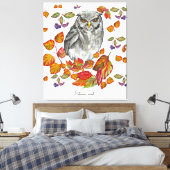 Waterverf herfst mooie uil en bladeren canvas afdruk (Insitu (Slaapkamer))