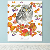 Waterverf herfst mooie uil en bladeren canvas afdruk (Insitu (Houten vloer))