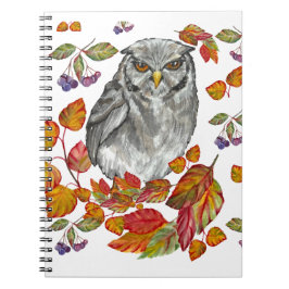 Waterverf herfst mooie uil en bladeren grocery b notitieboek