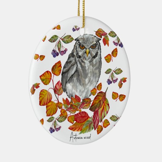 Waterverf herfst mooie uil en bladeren keramisch ornament (Rechts)